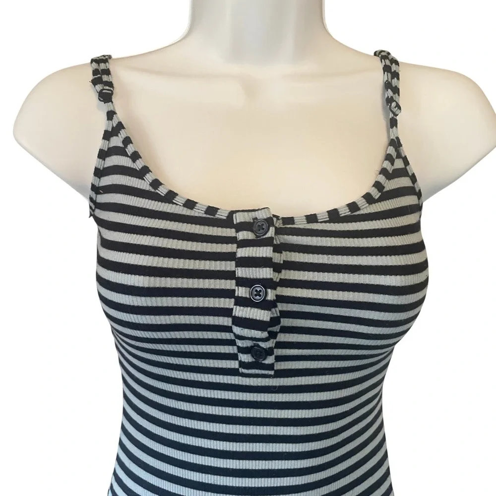 No Boundaries Y2K Preppy Henley‎ Midi Dress Coastal Striped Ribbed XXS Bodycon